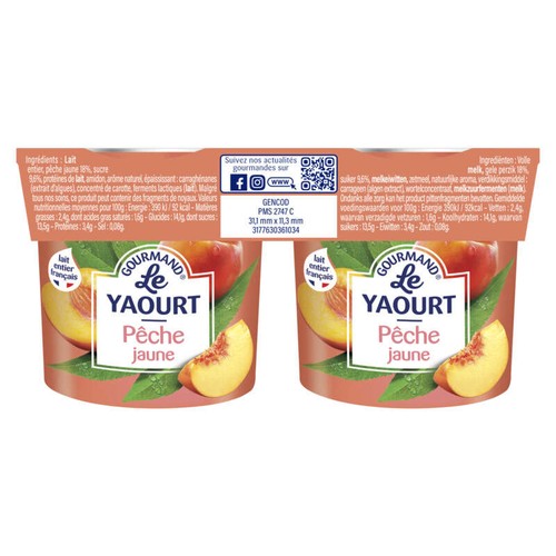 Mamie Nova Yaourt À La Pêche Jaune 2x150g