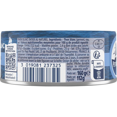 Petit Navire Thon Blanc Germon Au Naturel 112g