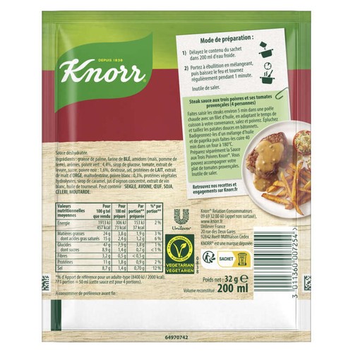 Knorr Sauce Déshydratée Poivres Vert Noir et Blanc 32g