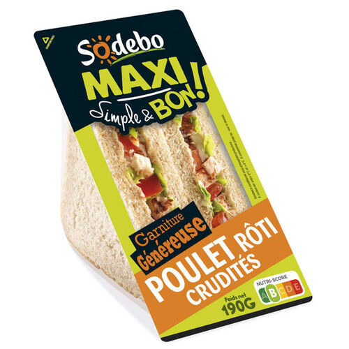 Sodebo Maxi Simple & Bon Sandwich Poulet Rôti Crudités 190g