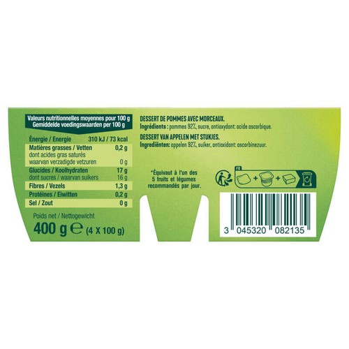 Andros Compote Pomme Morceaux fondants 4x100g 