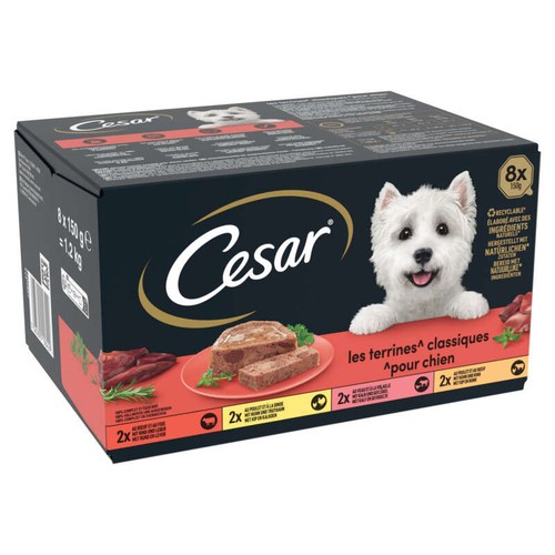 Cesar Terrines classiques pour chien adulte 4 variétés 8x150g