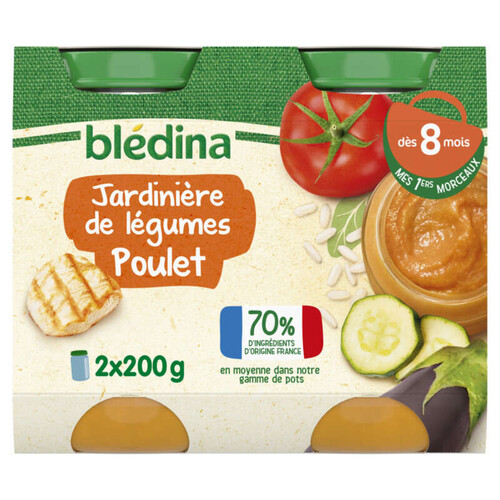 Blédina Pots Jardinière de légumes Poulet dès 8 mois 2x200g