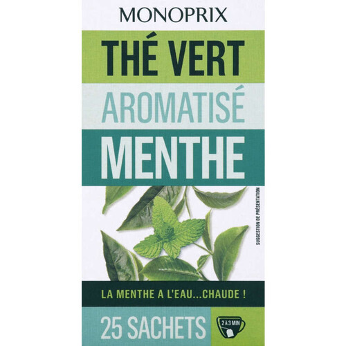 Monoprix Thé Vert Aromatisé Menthe 25 Sachets 40G