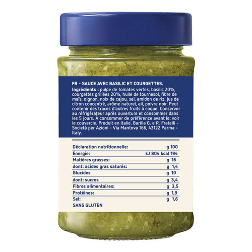 Barilla sauce pesto rustico basilic et courgette 200g