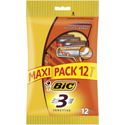 Bic 3 Sensitive Rasoirs Jetables Pour Homme X12