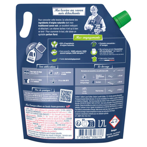 BRIOCHIN Recharge lessive écologique au savon noir 40 lavages 2l pas cher 