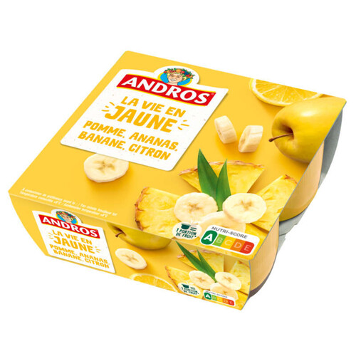 Andros La Vie en Jaune compote pomme ananas banane citron 4x100g