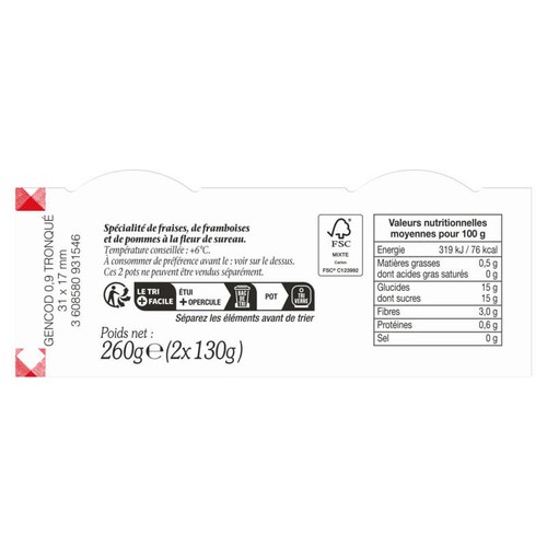 Bonne Maman Compotée fraises et framboises 2x130g