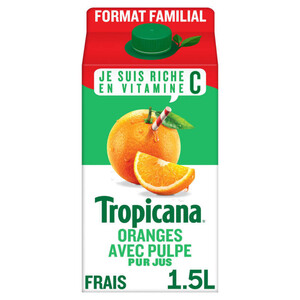 Tropicana Pur Jus Frais d'Orange avec Pulpe la Brique de 1,5L