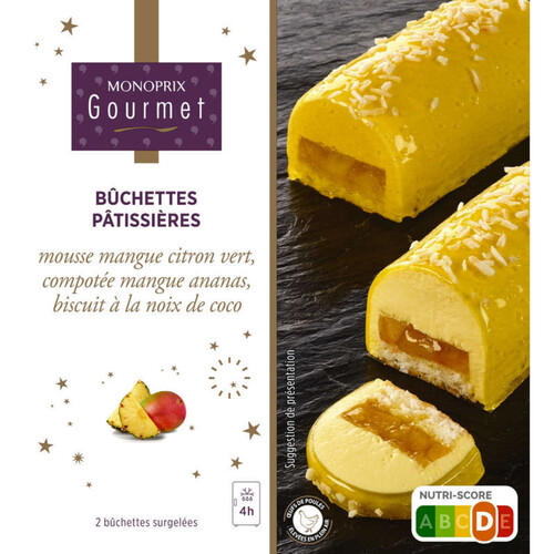 Monoprix Gourmet bûchettes pâtissières mousse mangue citron vert 2x85g