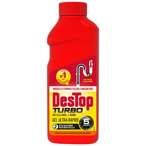 Destop Déboucheur Gel Turbo 5 min Javel - 2 doses - 500ml