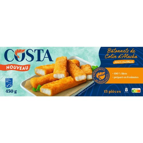Costa Bâtonnets de colin d'Alaska panure croustillante 450g