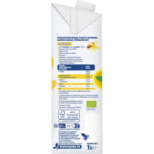 Bjorg Lait d'amande vanille Bio 1L