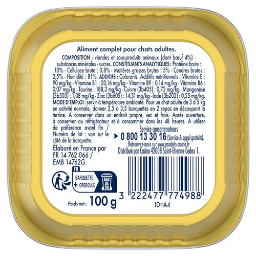 Casino Animaplus Pâtée Pour Chats Bœuf 100g