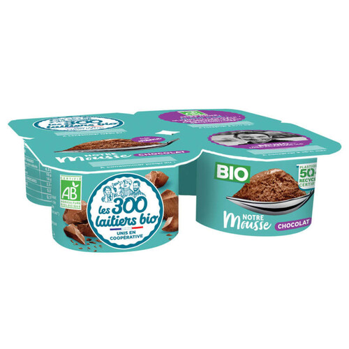 Les 300 laitiers Bio Mousse au Chocolat Bio 4x75g