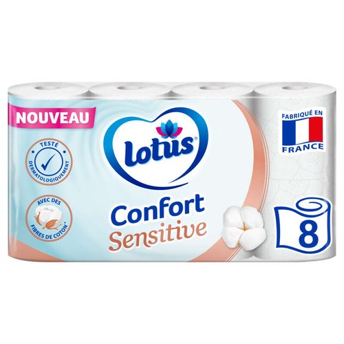 Lotus rouleaux papier toilette confort sensitive x8