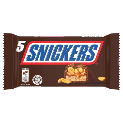 Snickers Barres de Chocolat Cacahuètes & Caramel 5 barres 250g