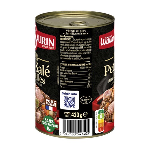 William Saurin 1898 Petit salé aux lentilles 420g
