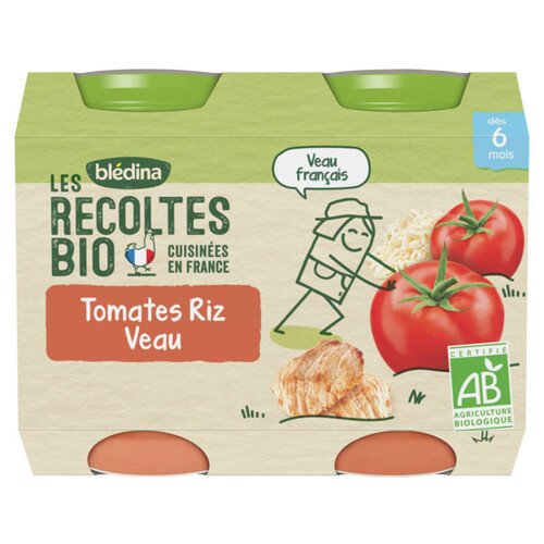 Blédina Petits Pots Bio Tomates Riz Veau Dès 6 Mois 2x200g