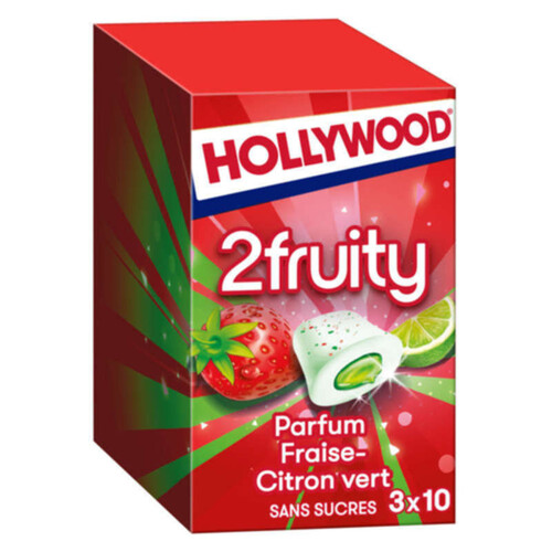 Hollywood 2Fruity Chewing-gum Fraise Citron Vert sans sucres 3x 22g