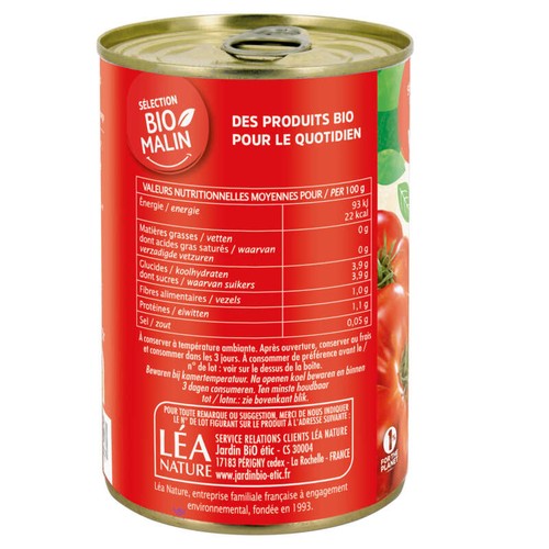 Jardin Bio Tomates Pelées Bio 400g