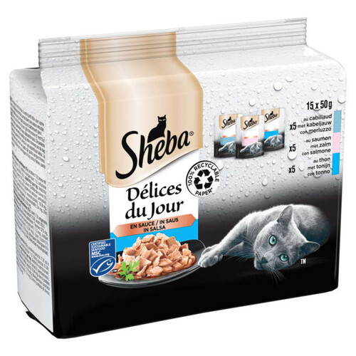 Sheba Délices Du Jour Poissons en Sauce Sachets 15x50g