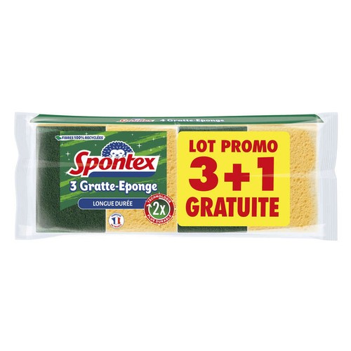 Spontex Gratte-Eponge Longue Durée 3 + 1 Gratuite