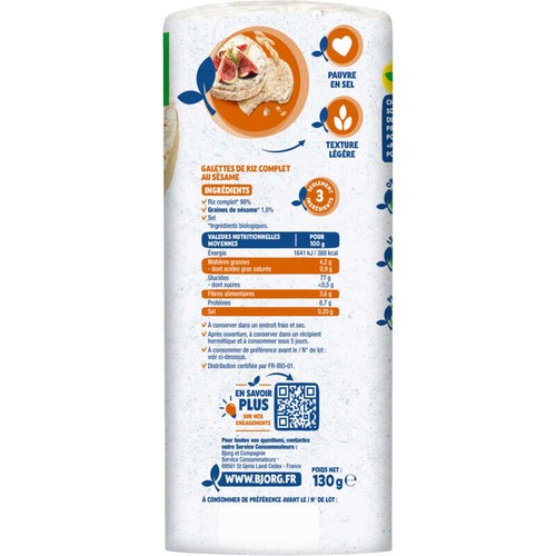 Bjorg Galettes De Riz Complet & Sésame Bio 130g