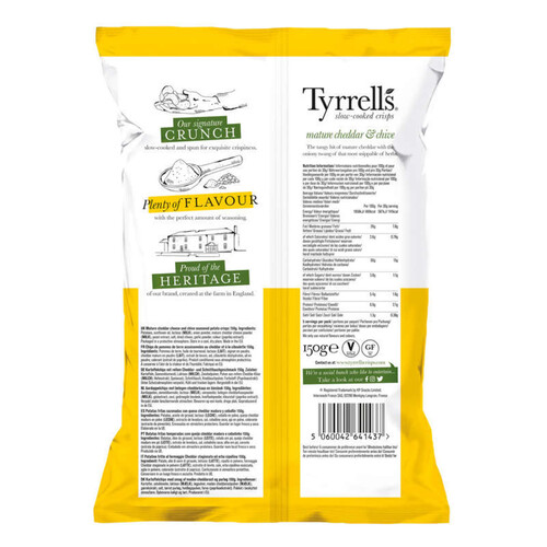 Tyrrell's Chips de Pomme de Terre au Cheddar et à la ciboulette 150g