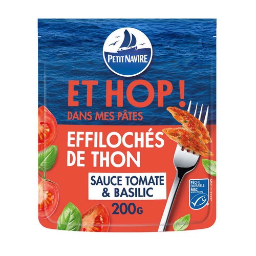 Petit Navire Effilochés de thon Sauce Tomate & Basilic msc 200g