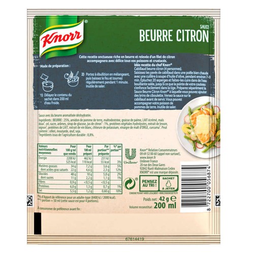 Knorr Sauce Déshydratée Beurre Citron 42g