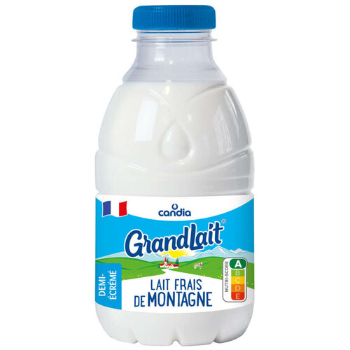 Candia - Grandlait - Lait frais demi écrémé de montagne - la bouteille de 50cl