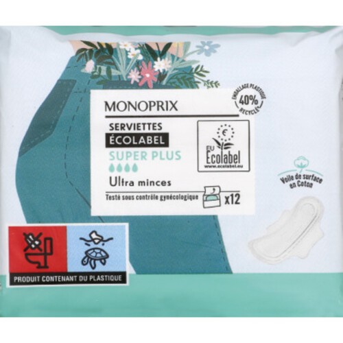 Monoprix Serviettes Écologiques Super Plus Ultra Minces X12