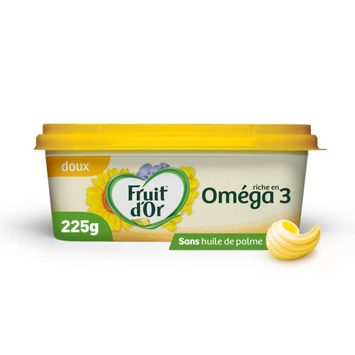 Fruit D'or Margarine Oméga 3 Sans Huile de Palme & 100% végétal Doux 225g