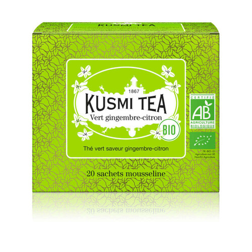 Kusmi Tea Thé Vert Gingembre-Citron Bio X20 Sachets Mousseline 40G