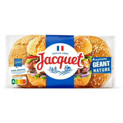Jacquet Pain Burger Géant Nature sans additif x4 350g
