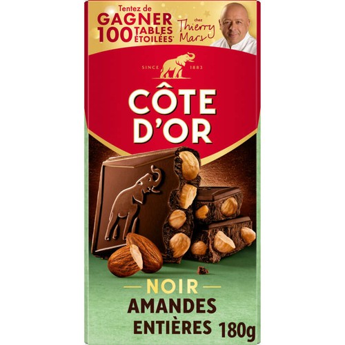 Côte D'Or Tablette Chocolat Noir Aux Amandes Entières 180g