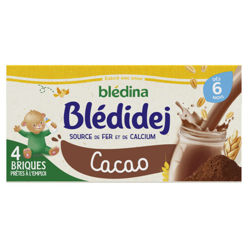 Bledidej Lait et Céréales Saveur Cacao dès 6 Mois 4x250ml