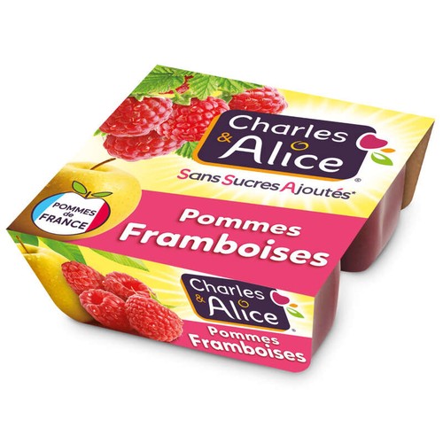 Charles & Alice Dessert Pomme framboise sans sucres ajoutés 4x100g