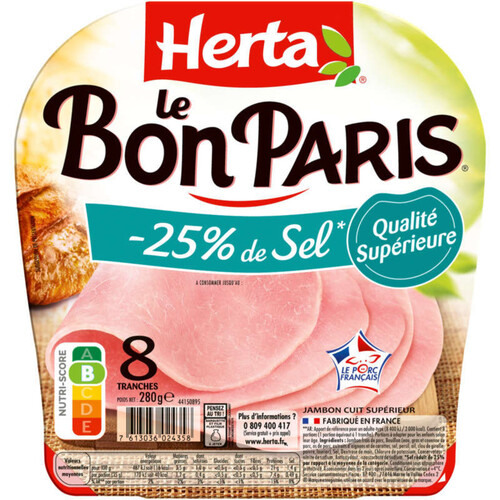 Herta Le Bon Paris Jambon -25% de sel x8 - 280g