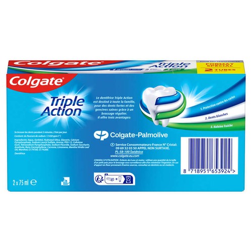 Colgate Dentifrice Triple Action  2x75ml