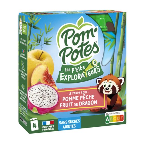 Materne Pom' Potes Compotes Pomme Pêche Fruits du Dragon 4x90g