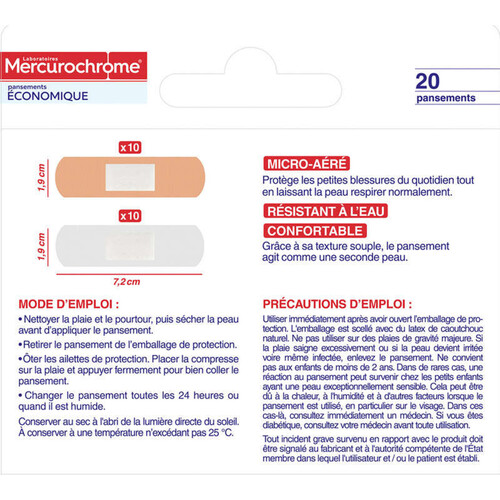 Mercurochrome Pansements Économique Protection Optimale x20