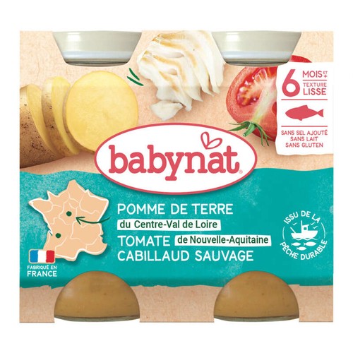 [Par Naturalia] Babynat Babybio Petits Pots Pommes de Terre & Cabillaud Bio 6M 2x200g