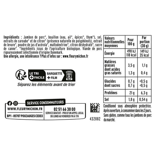 Fleury Michon Jambon Simplement Bio x2