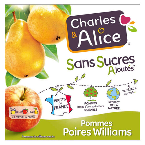 Charles & Alice Desserts Pommes & Poires Williams 4x100 g