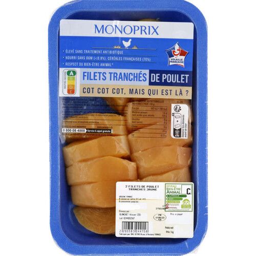 Monoprix Filets De Poulet Tranchés 250g