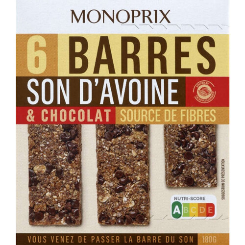 Monoprix Barres Son Avoine Chocolat 150g