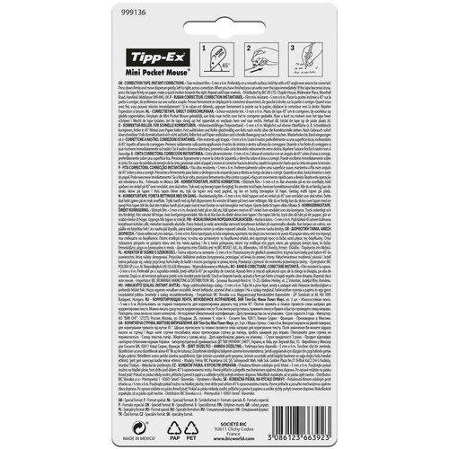 Tipp-Ex Mini Pocket Mouse Rubans Correcteurs 6 m x 5 mm - Couleurs Fantaisie Assorties - Blister de 3